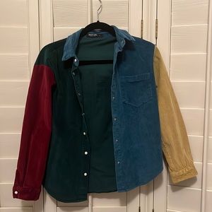 Nasty Gal Corduroy Color Block Button Up